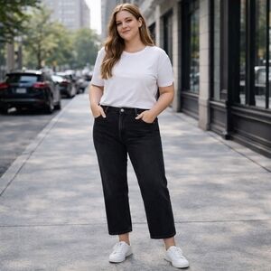Bimba Y Lola Straight Crop Fit Jeans Black Cotton Blend Minimalist Chic Cropped